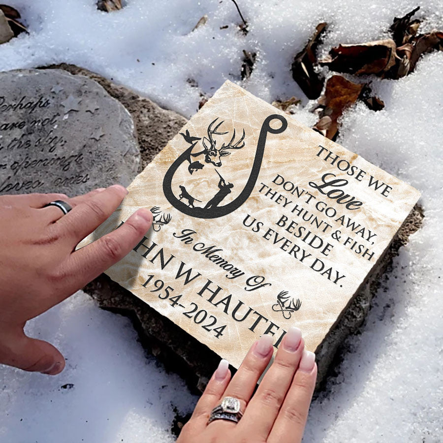 Bikergod Custom Name Hunters Memorial Stone, Those We Love Quote, White Tail Deer Scene Hunting, Memory Stone Gift LN240625ST9
