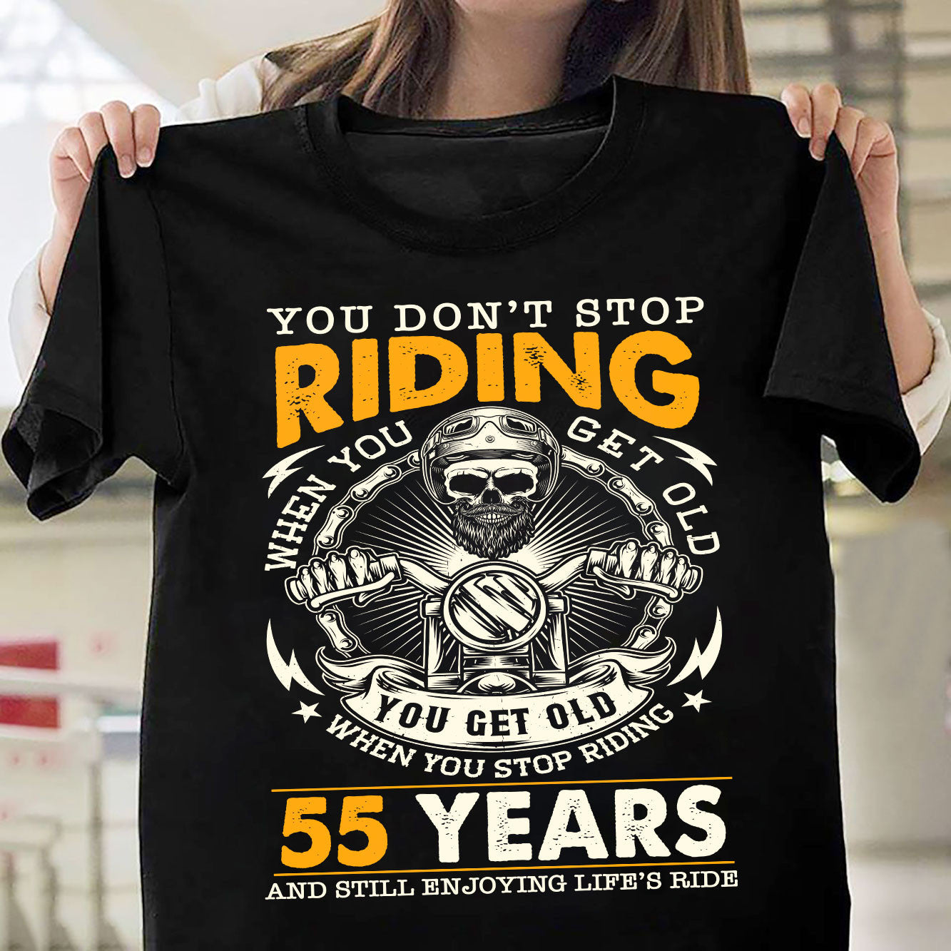 Bikergod Funny 55 Year Old Biker T-Shirt 2D - Custom Age 55th Birthday Anniversary LN250625TS5