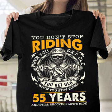 Bikergod Funny 55 Year Old Biker T-Shirt 2D - Custom Age 55th Birthday Anniversary LN250625TS5