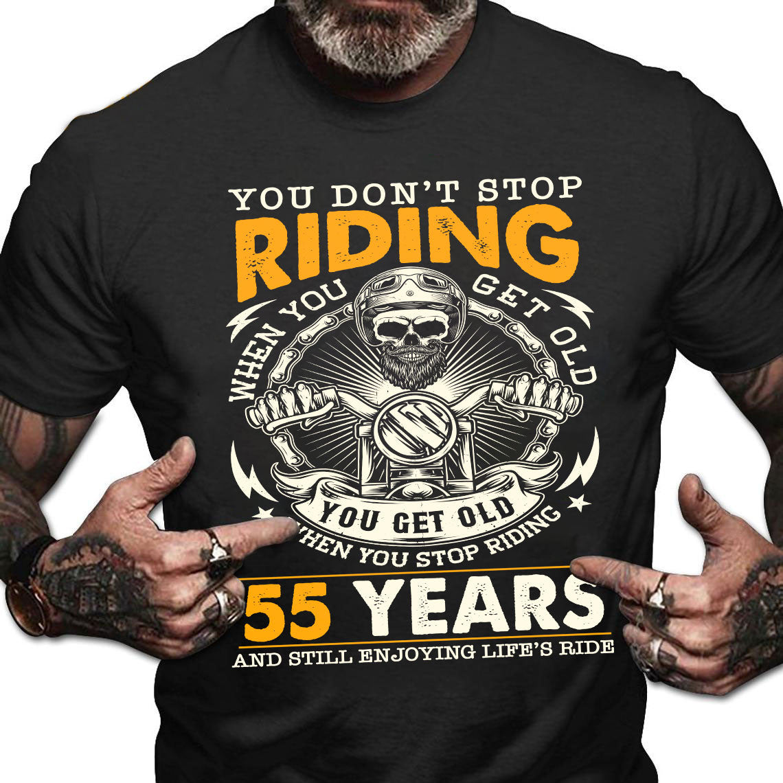 Bikergod Funny 55 Year Old Biker T-Shirt 2D - Custom Age 55th Birthday Anniversary LN250625TS5