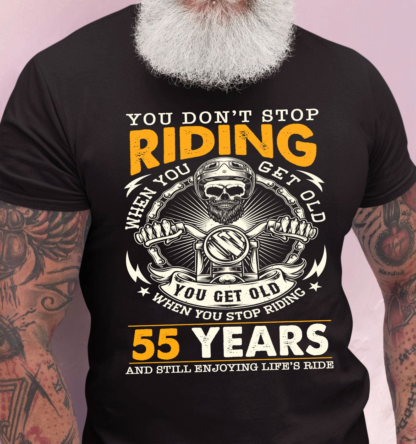Bikergod Funny 55 Year Old Biker T-Shirt 2D - Custom Age 55th Birthday Anniversary LN250625TS5