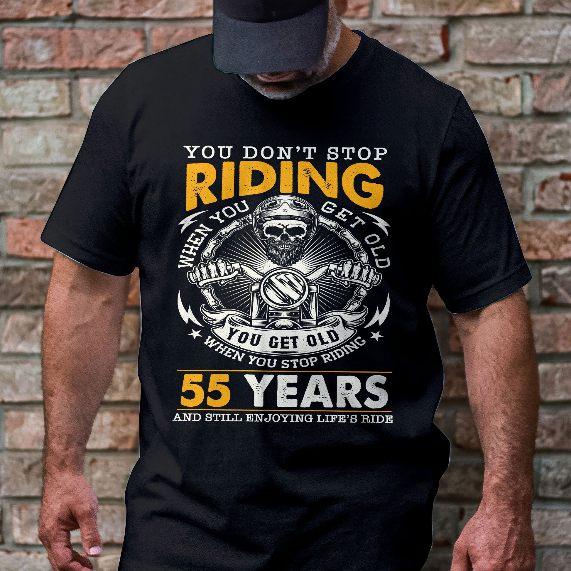 Bikergod Funny 55 Year Old Biker T-Shirt 2D - Custom Age 55th Birthday Anniversary LN250625TS5