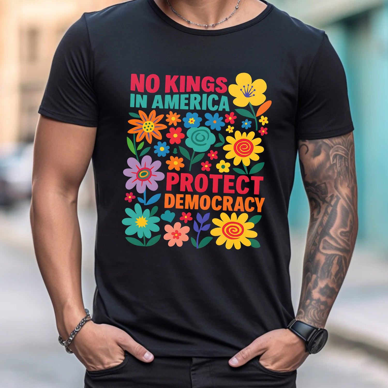 Bikergod No Kings Since 1776 Vintage T-Shirt 2D, For 4th of July USA Shirt, Floral Patriotic For Women Men LN270625TS9