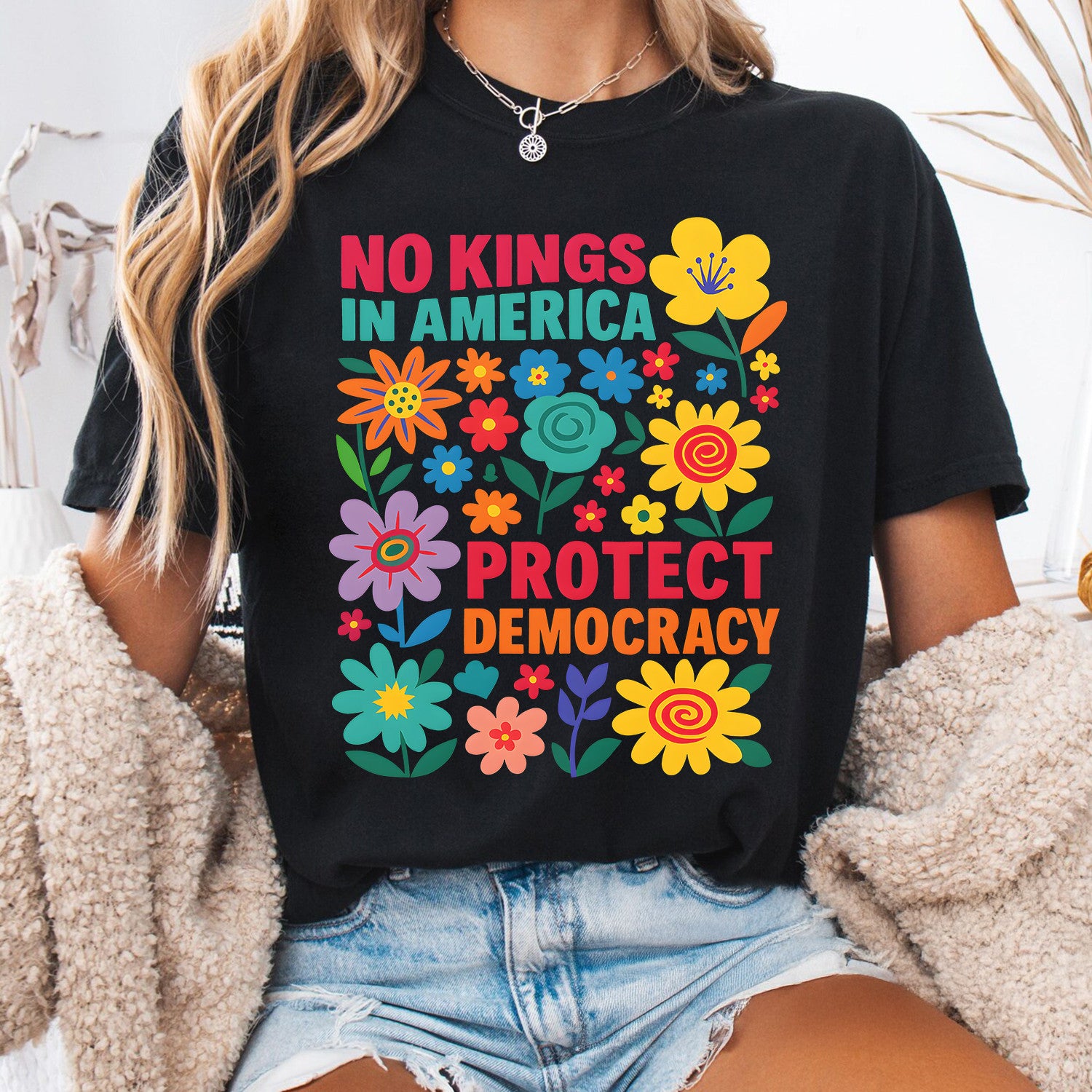 Bikergod No Kings Since 1776 Vintage T-Shirt 2D, For 4th of July USA Shirt, Floral Patriotic For Women Men LN270625TS9