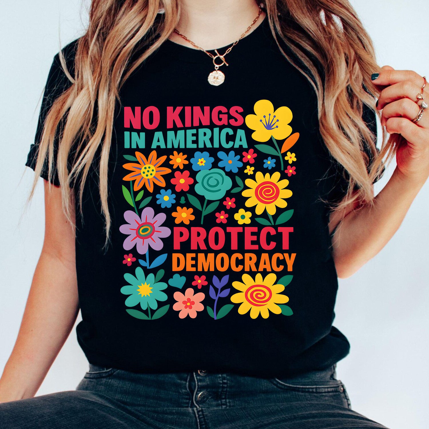 Bikergod No Kings Since 1776 Vintage T-Shirt 2D, For 4th of July USA Shirt, Floral Patriotic For Women Men LN270625TS9