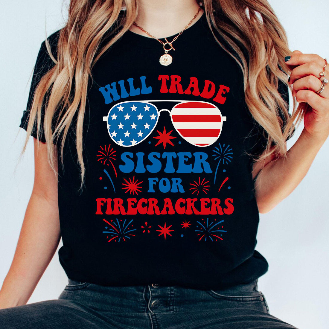 Bikergod Will Trade Sister T-Shirt 2D, Funny 4th of July USA Shirt, Gift For Women Men LN280625TS12