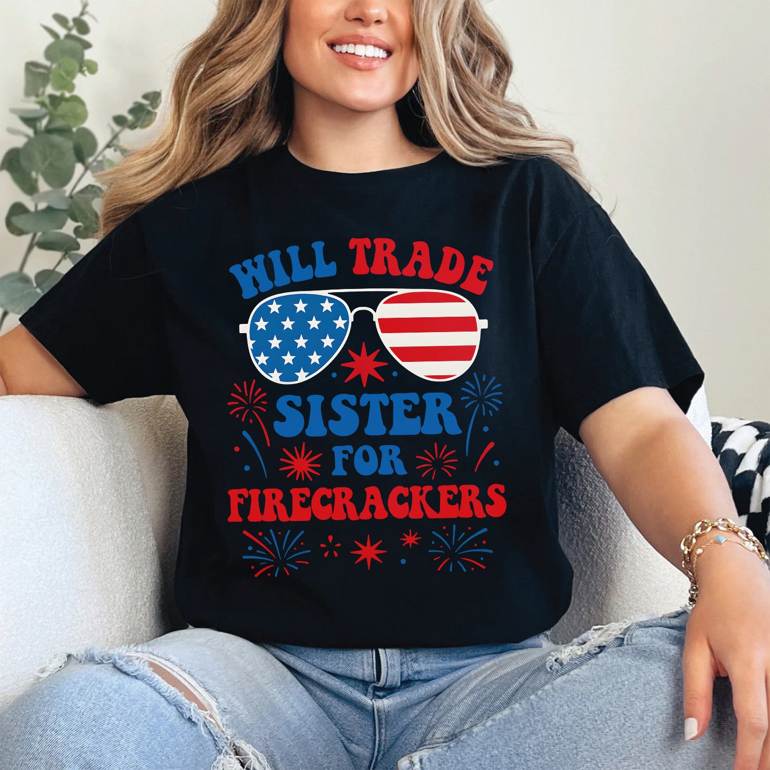 Bikergod Will Trade Sister T-Shirt 2D, Funny 4th of July USA Shirt, Gift For Women Men LN280625TS12