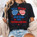 Bikergod Will Trade Sister T-Shirt 2D, Funny 4th of July USA Shirt, Gift For Women Men LN280625TS12