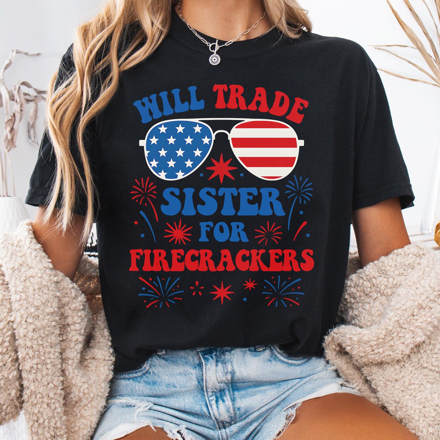 Bikergod Will Trade Sister T-Shirt 2D, Funny 4th of July USA Shirt, Gift For Women Men LN280625TS12