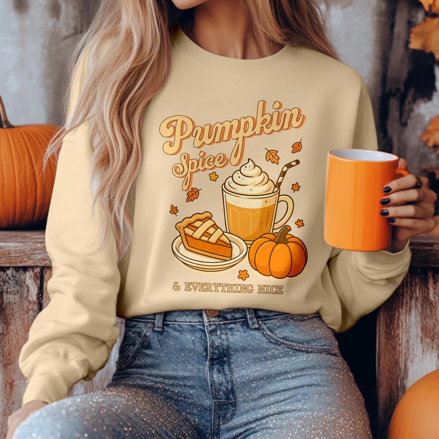 Bikergod Pumpkin Spice Sweatshirt 2D Sizes S - 5XL - Pumpkin Fall Season - Pumpkin Spice Latte Sweatshirt - Pumpkin Sweat - Pumpkin Sweatshirt LN300625SW01