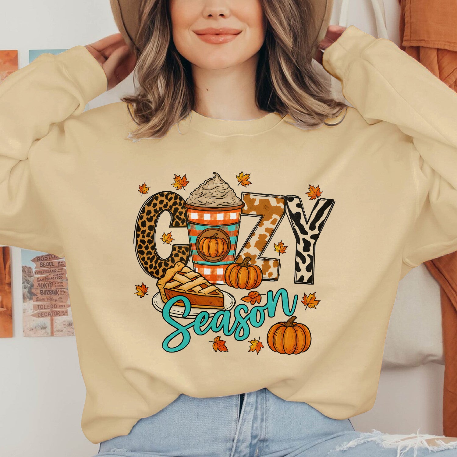 Bikergod Cozy Season Fall Sweatshirt 2D Sizes S - 5XL - Hello Pumpkin Sweatshirt, Fall Hoody, Autumn Sweatshirt, Fall Shirt, Thanksgiving Tee LN300625SW02