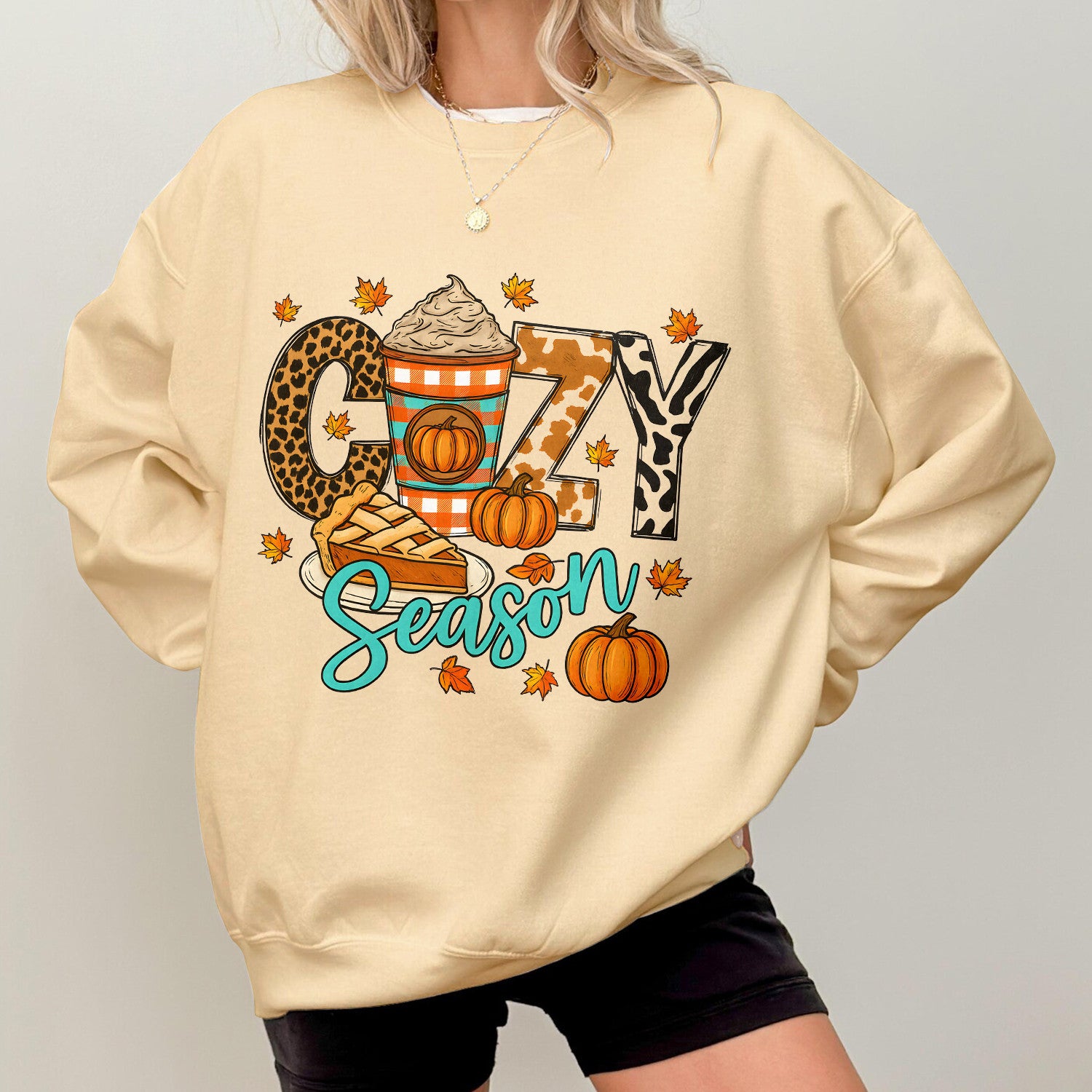 Bikergod Cozy Season Fall Sweatshirt 2D Sizes S - 5XL - Hello Pumpkin Sweatshirt, Fall Hoody, Autumn Sweatshirt, Fall Shirt, Thanksgiving Tee LN300625SW02