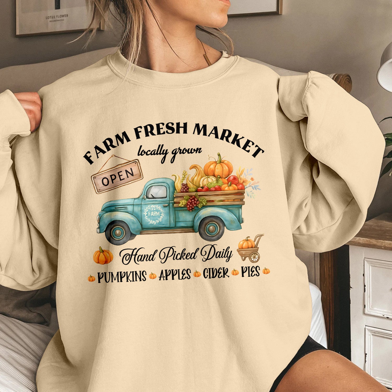 Bikergod Farm Fresh Market Sweatshirt 2D Sizes S - 5XL - Autumn Leaves, Fall Sweatshirt, Fall Shirt, Thanksgiving Tee LN300625SW03