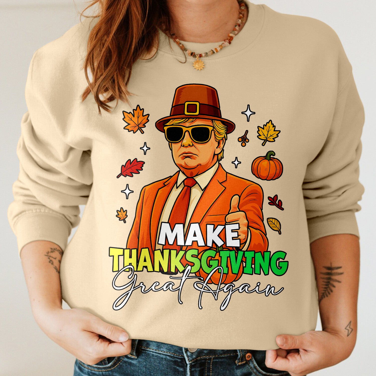 Bikergod Make Thanksgiving Great Again Fall Sweatshirt 2D Sizes S - 5XL - Pumpkin Fall Season -Autumn Sweatshirt - Pumpkin Sweat - Pumpkin Sweatshirt LN300625SW04