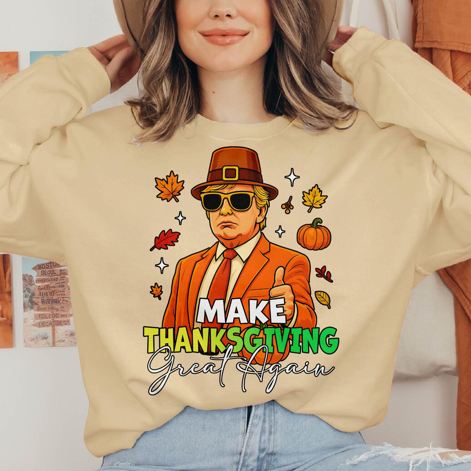 Bikergod Make Thanksgiving Great Again Fall Sweatshirt 2D Sizes S - 5XL - Pumpkin Fall Season -Autumn Sweatshirt - Pumpkin Sweat - Pumpkin Sweatshirt LN300625SW04