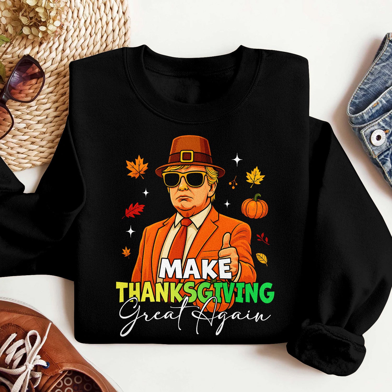 Bikergod Make Thanksgiving Great Again Fall Sweatshirt 2D Sizes S - 5XL - Pumpkin Fall Season -Autumn Sweatshirt - Pumpkin Sweat - Pumpkin Sweatshirt LN300625SW04