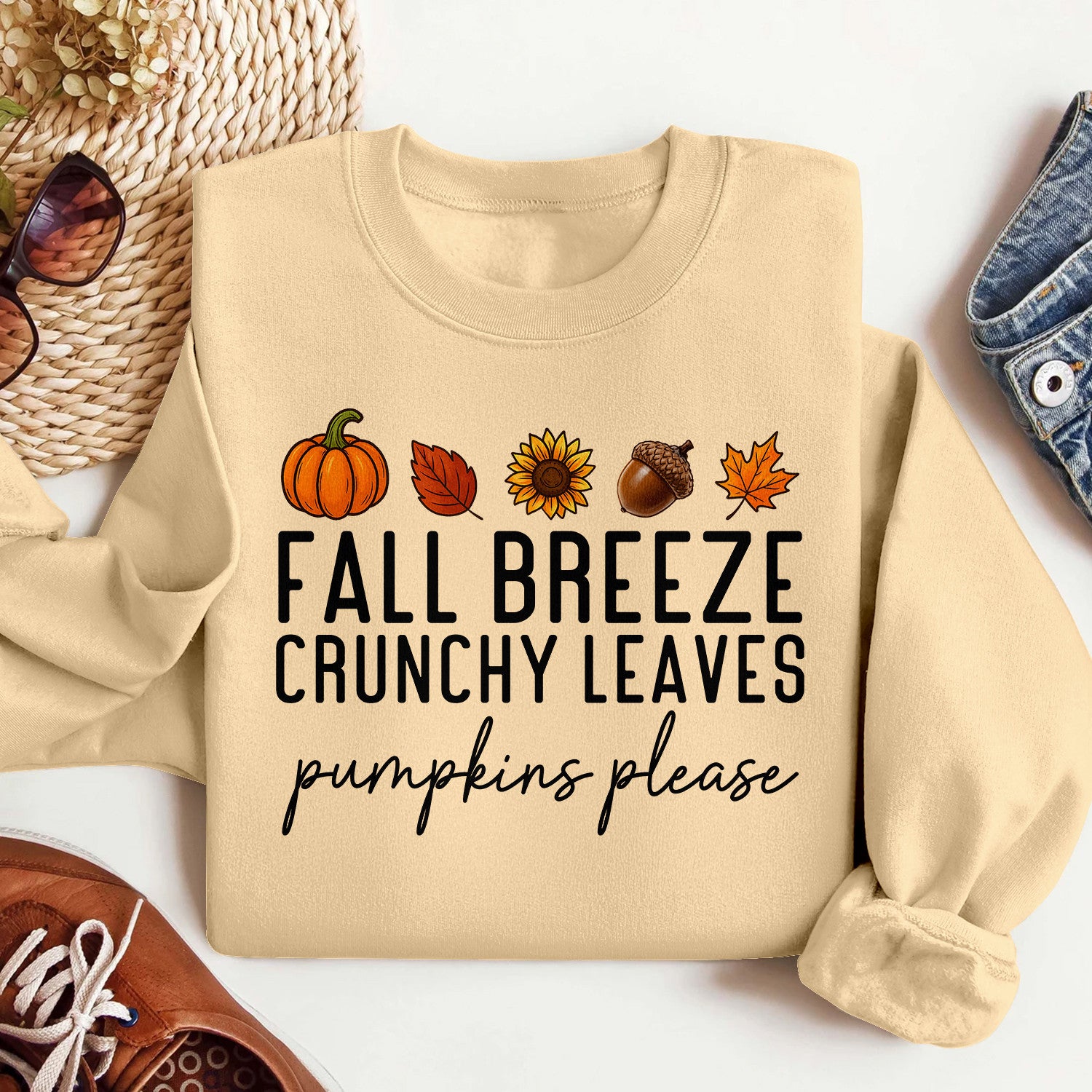 Bikergod Fall Breeze Crunchy Leaves Sweatshirt 2D Sizes S - 5XL - Fall Leaves Shirt, Fall Season Crewneck, Fall Gifts, Autumn Leaves Shirt, Tis the Season Shirt, Fall Shirt LN010725SW05