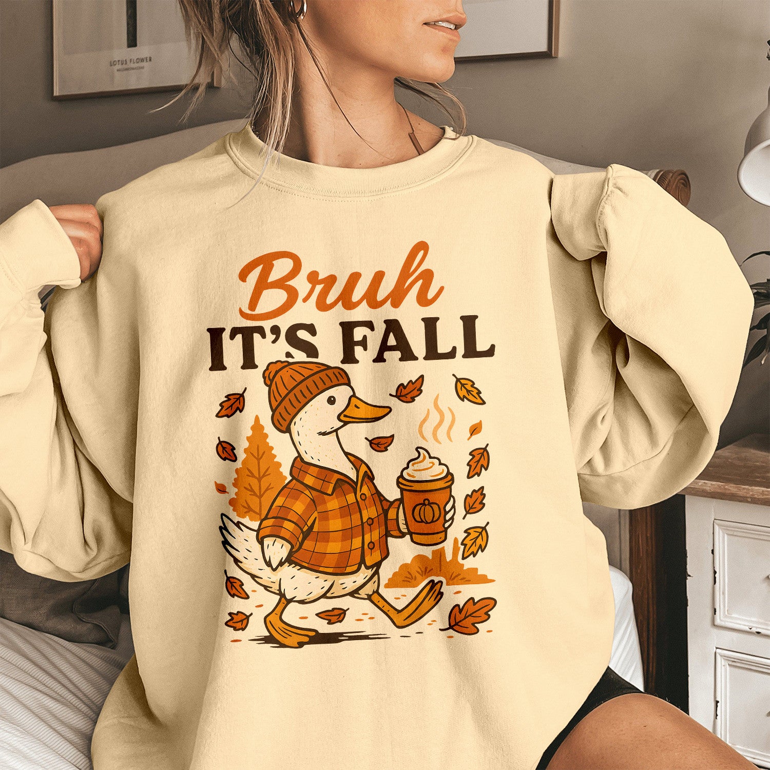 Bikergod It’s Fall Funny Goose Sweatshirt 2D Sizes S - 5XL - Pumpkin Spice Autumn Vibes Shirt, Fall Season Crewneck, Fall Gifts, Autumn Leaves Shirt, Tis the Season Shirt LN010725SW06