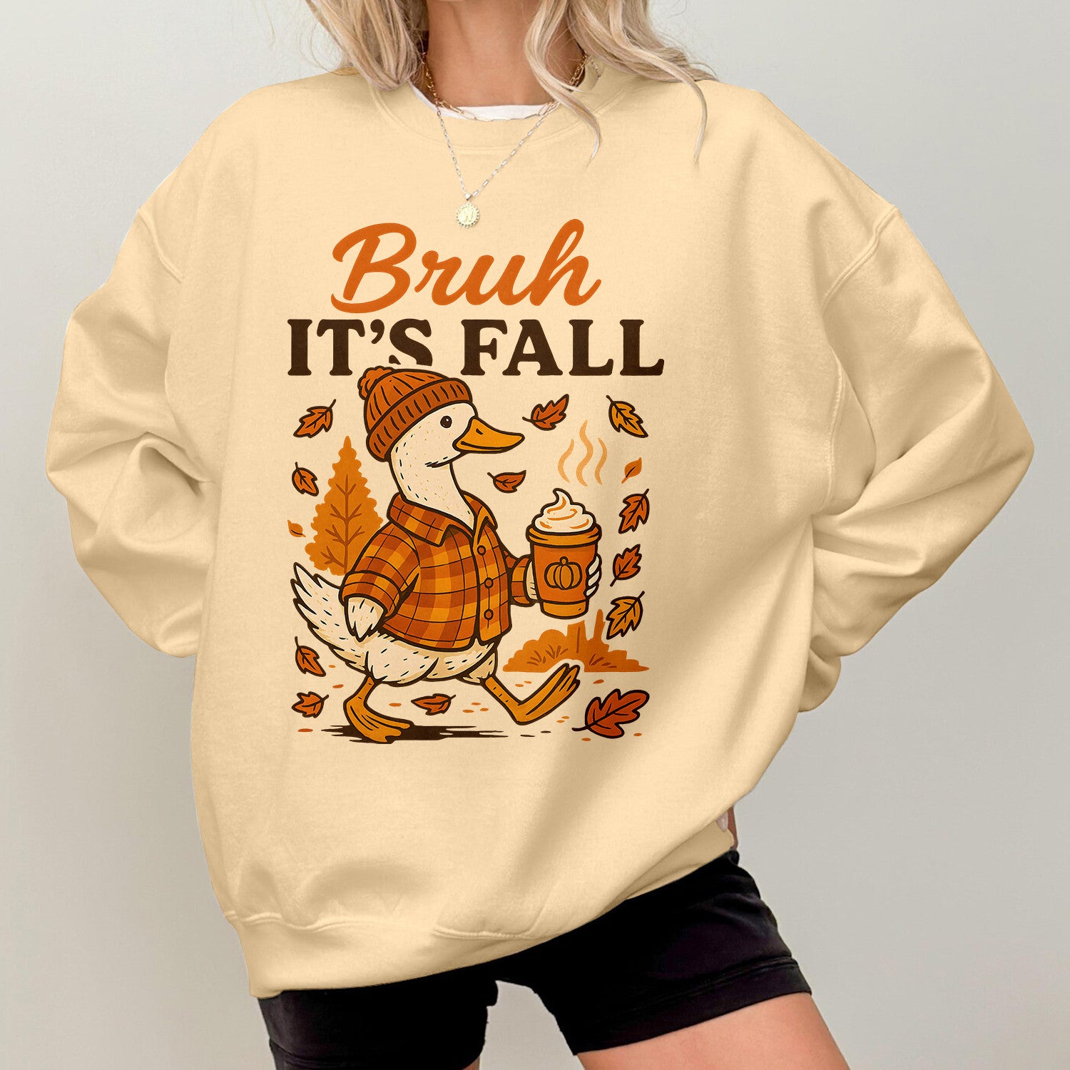 Bikergod It’s Fall Funny Goose Sweatshirt 2D Sizes S - 5XL - Pumpkin Spice Autumn Vibes Shirt, Fall Season Crewneck, Fall Gifts, Autumn Leaves Shirt, Tis the Season Shirt LN010725SW06
