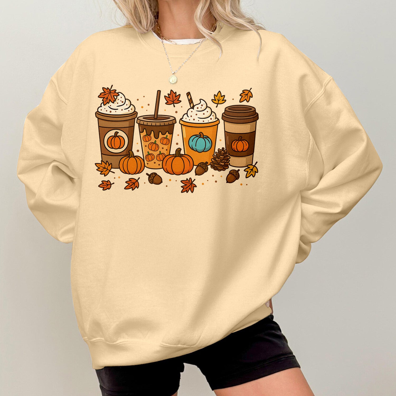 Bikergod Fall Coffee Sweatshirt 2D Sizes S - 5XL - Pumpkin Spice Latte Sweater, Autumn Pullover, Cozy Jumper, Halloween Shirt Gift for Coffee Lover, Spooky Season Tee LN010725SW08