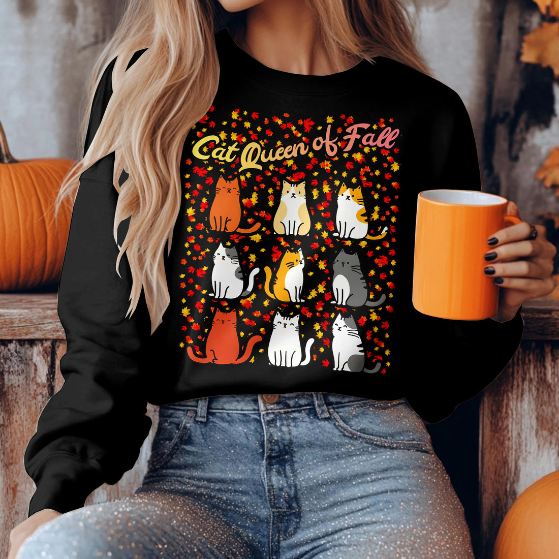 Bikergod Cat Fall Sweatshirt 2D Sizes S - 5XL - Cat Autumn Lover - Autumn Fall Season Sweatshirt - Pet Autumn Sweatshirt - Fall Season Tee LN020725SW10