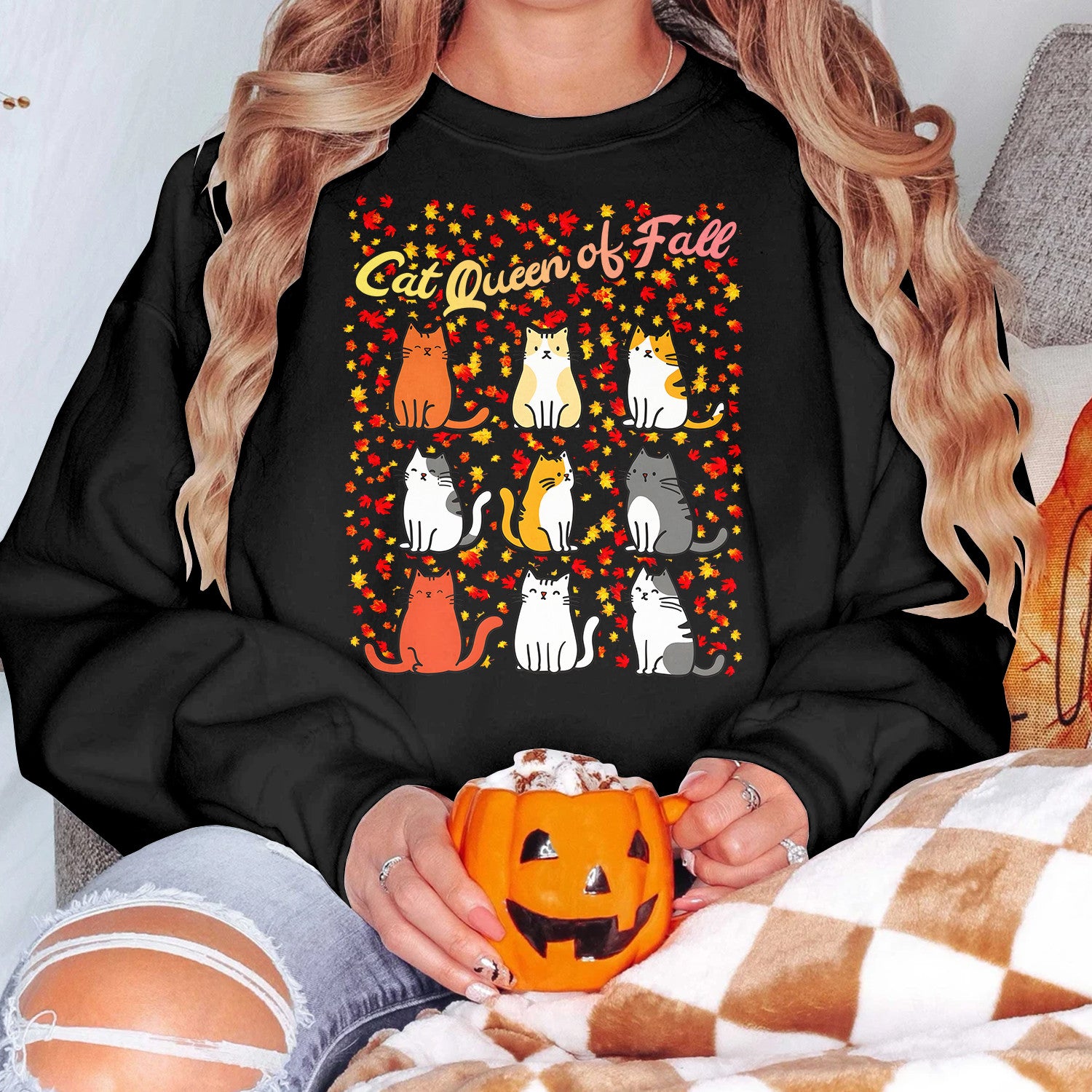 Bikergod Cat Fall Sweatshirt 2D Sizes S - 5XL - Cat Autumn Lover - Autumn Fall Season Sweatshirt - Pet Autumn Sweatshirt - Fall Season Tee LN020725SW10