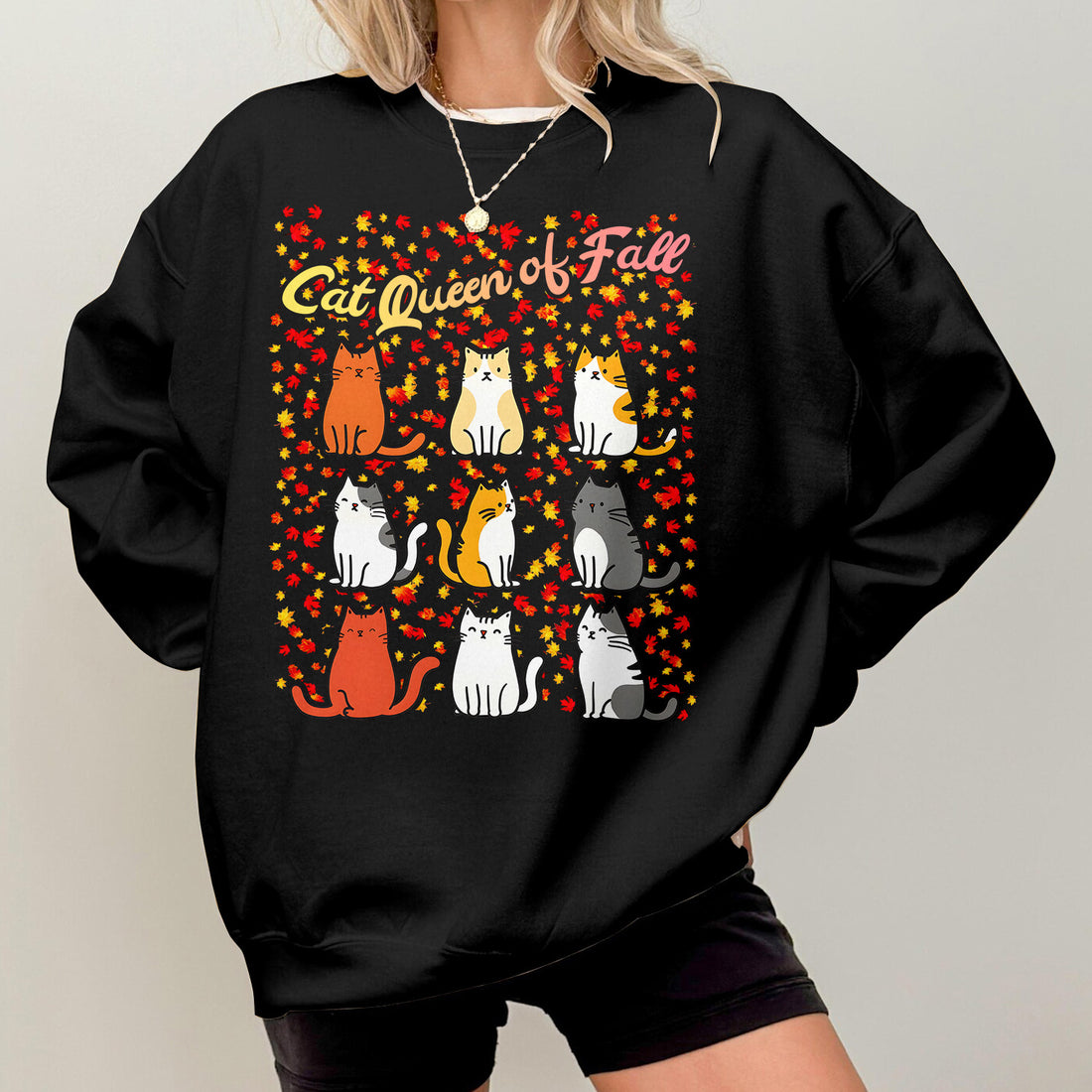Bikergod Cat Fall Sweatshirt 2D Sizes S - 5XL - Cat Autumn Lover - Autumn Fall Season Sweatshirt - Pet Autumn Sweatshirt - Fall Season Tee LN020725SW10