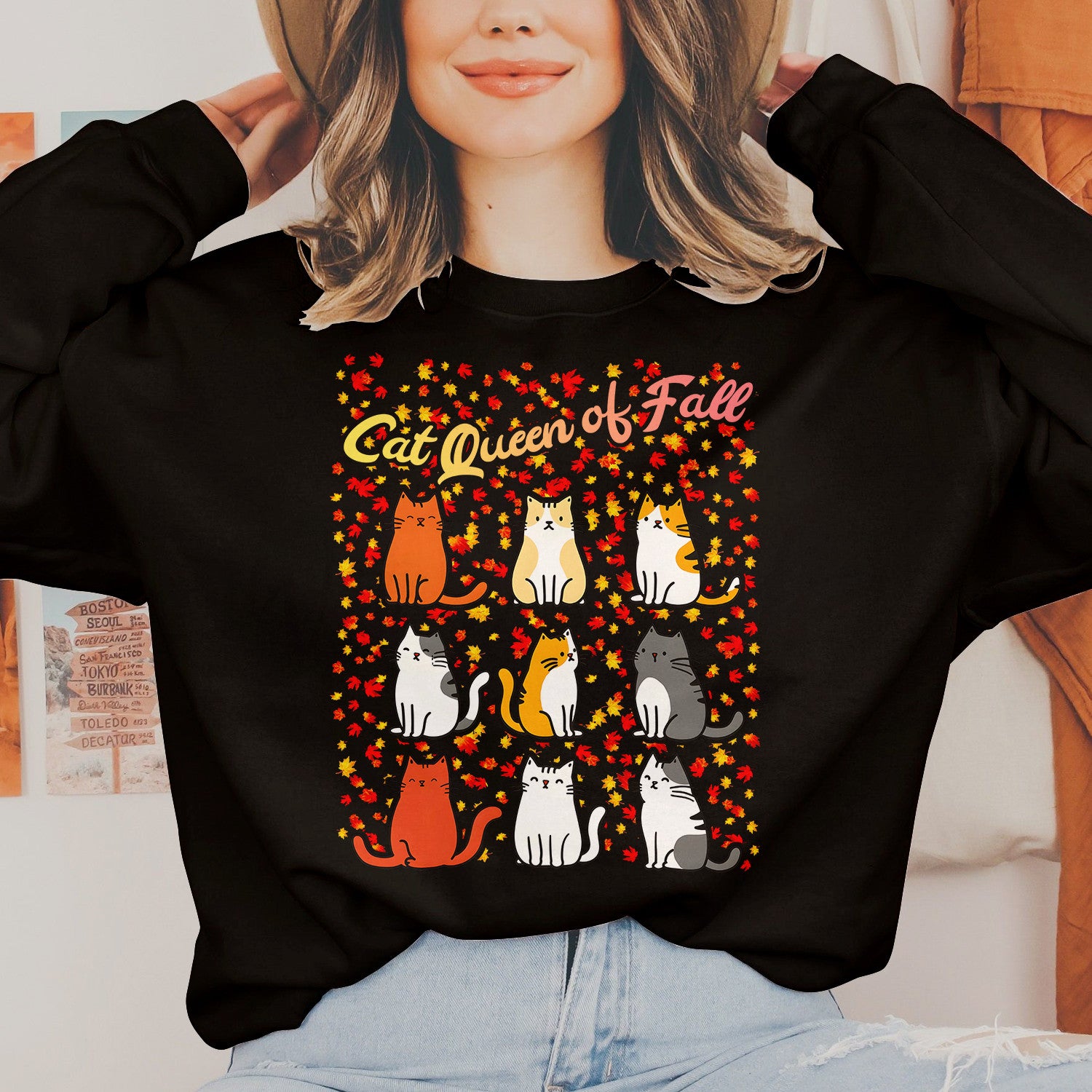 Bikergod Cat Fall Sweatshirt 2D Sizes S - 5XL - Cat Autumn Lover - Autumn Fall Season Sweatshirt - Pet Autumn Sweatshirt - Fall Season Tee LN020725SW10