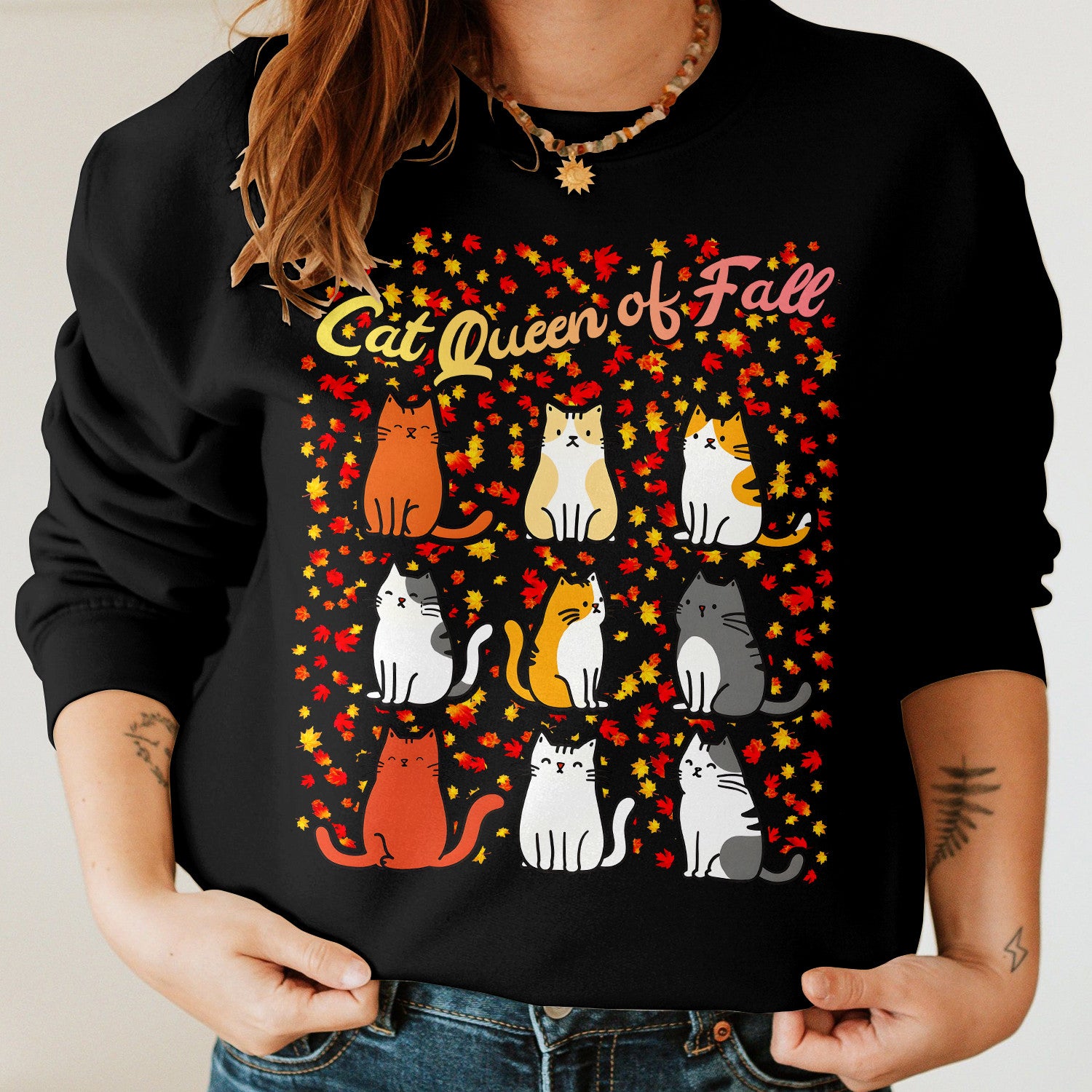 Bikergod Cat Fall Sweatshirt 2D Sizes S - 5XL - Cat Autumn Lover - Autumn Fall Season Sweatshirt - Pet Autumn Sweatshirt - Fall Season Tee LN020725SW10
