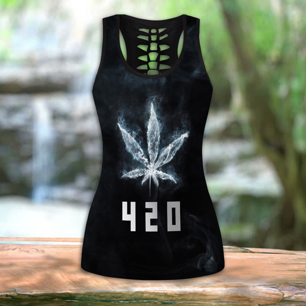 Bikergod 420 Day Hollow Tanktop Legging Set Design 3D Full Printed Sizes S - 4XL - Gift For Hippie Pot Leaf- It So Its Mine TLDH01