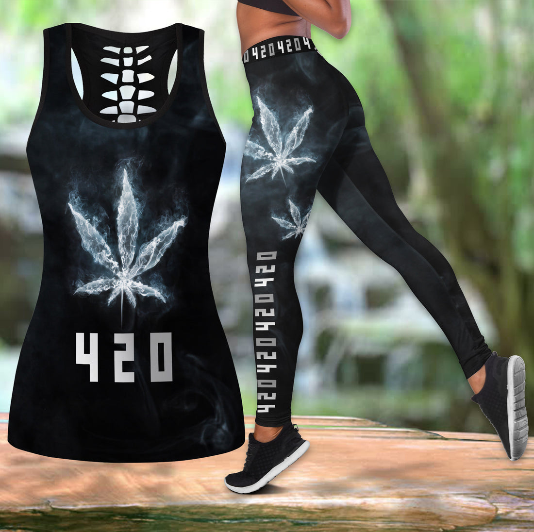 Bikergod 420 Day Hollow Tanktop Legging Set Design 3D Full Printed Sizes S - 4XL - Gift For Hippie Pot Leaf- It So Its Mine TLDH01