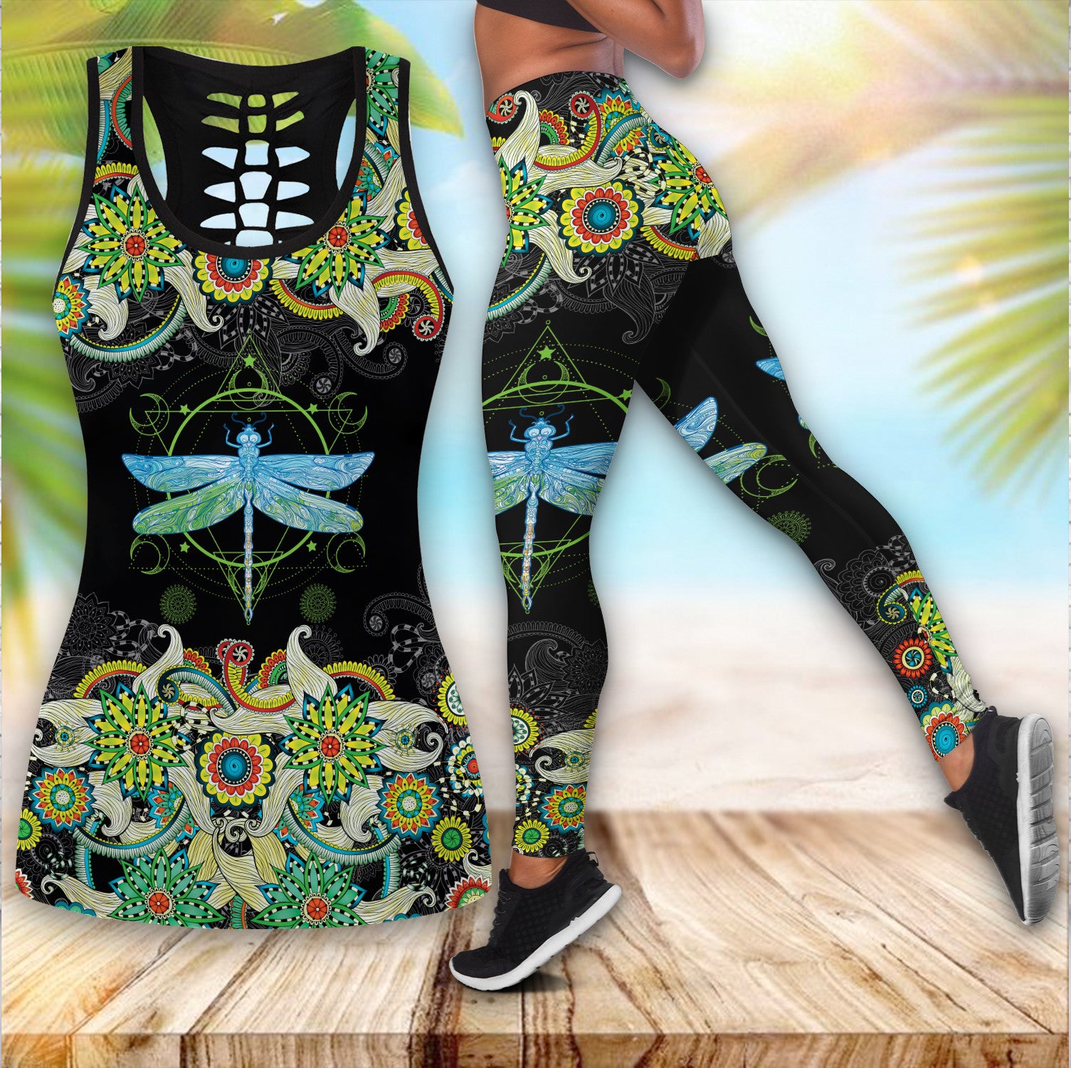 Bikergod Dragonfly Hollow Tanktop Legging Set Design 3D Full Printed Sizes S - 4XL - Gift For Women And Girls - Birthday Gifts TLDH02