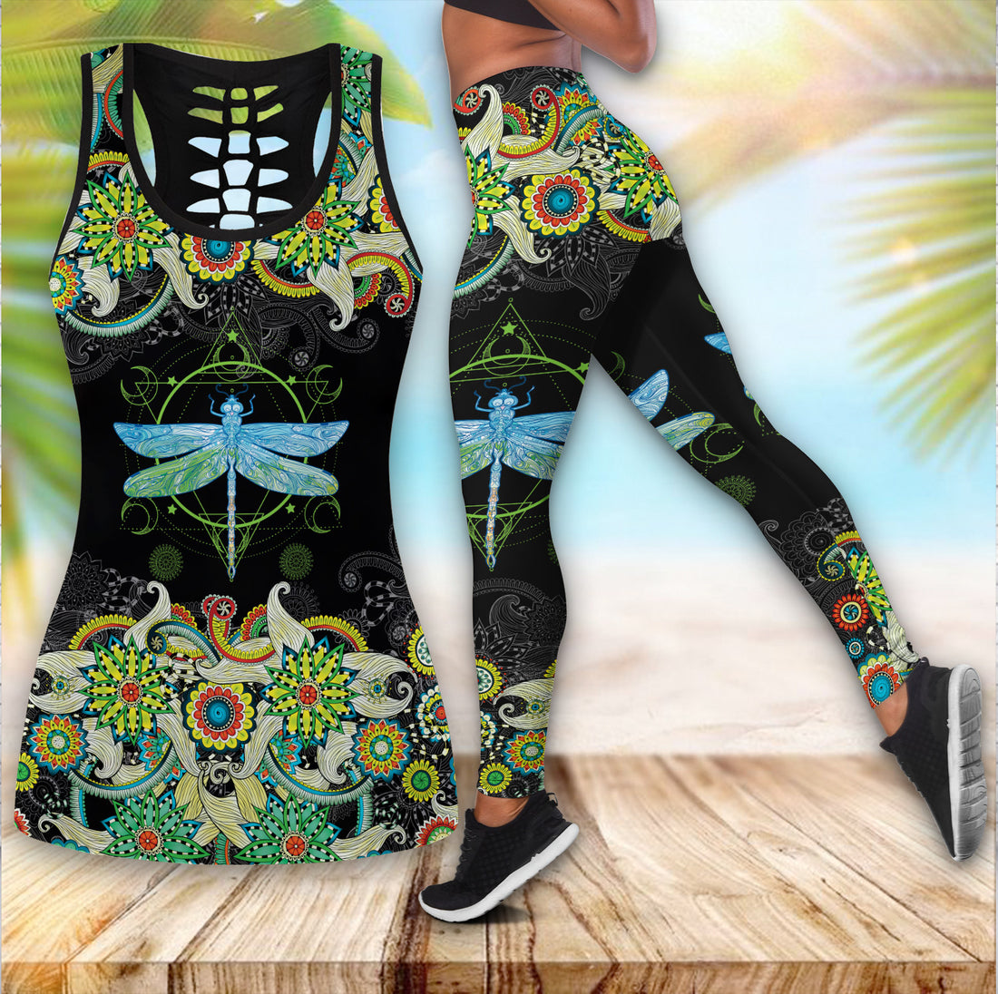 Bikergod Dragonfly Hollow Tanktop Legging Set Design 3D Full Printed Sizes S - 4XL - Gift For Women And Girls - Birthday Gifts TLDH02