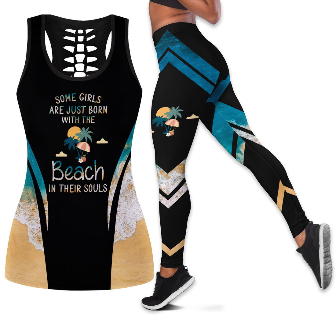 Bikergod Just Born With The Beach Hollow Tanktop Legging Set Design 3D Full Printed Sizes S - 4XL - Gift For Women And Girls - Birthday Gifts - Beach Lovers TLDH03