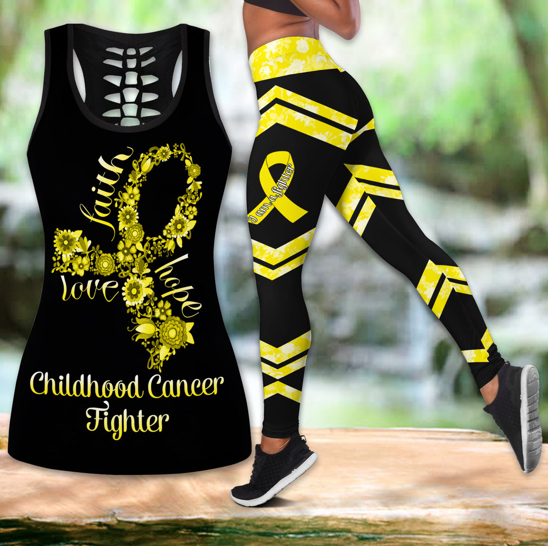 Bikergod Childhood Cancer Hollow Tanktop Legging Set Design 3D Full Printed Sizes S - 4XL - Gift For Childhood Cancer Warrior - Birthday Gifts TLDH04