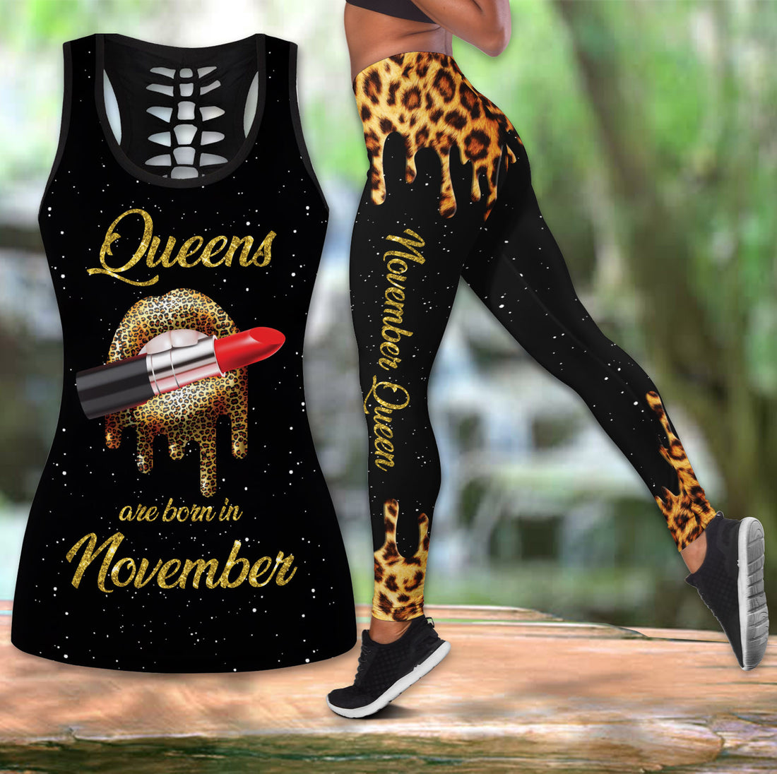 Bikergod Queens Are Born In November Hollow Tanktop Legging Set Design 3D Full Printed Sizes S - 4XL - Gift For November Girls - Birthday Gifts TLDH05