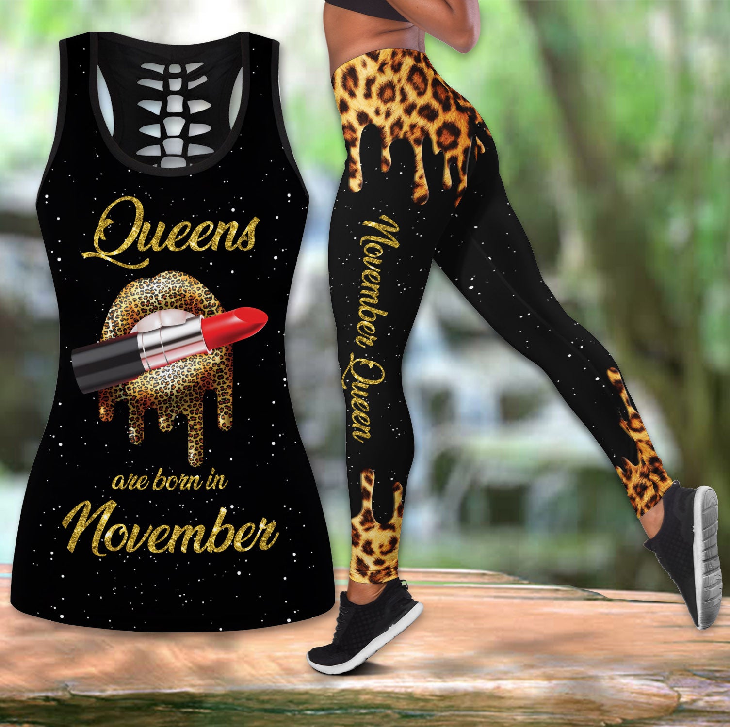 Bikergod Queens Are Born In November Hollow Tanktop Legging Set Design 3D Full Printed Sizes S - 4XL - Gift For November Girls - Birthday Gifts TLDH05