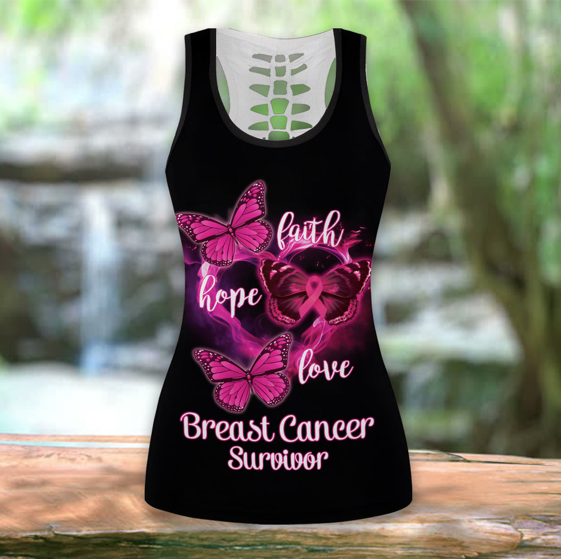 Bikergod Faith Hope Love Hollow Tanktop Legging Set Design 3D Full Printed Sizes S - 4XL - Gift For Breast Cancer Warrior - Birthday Gifts TLDH06