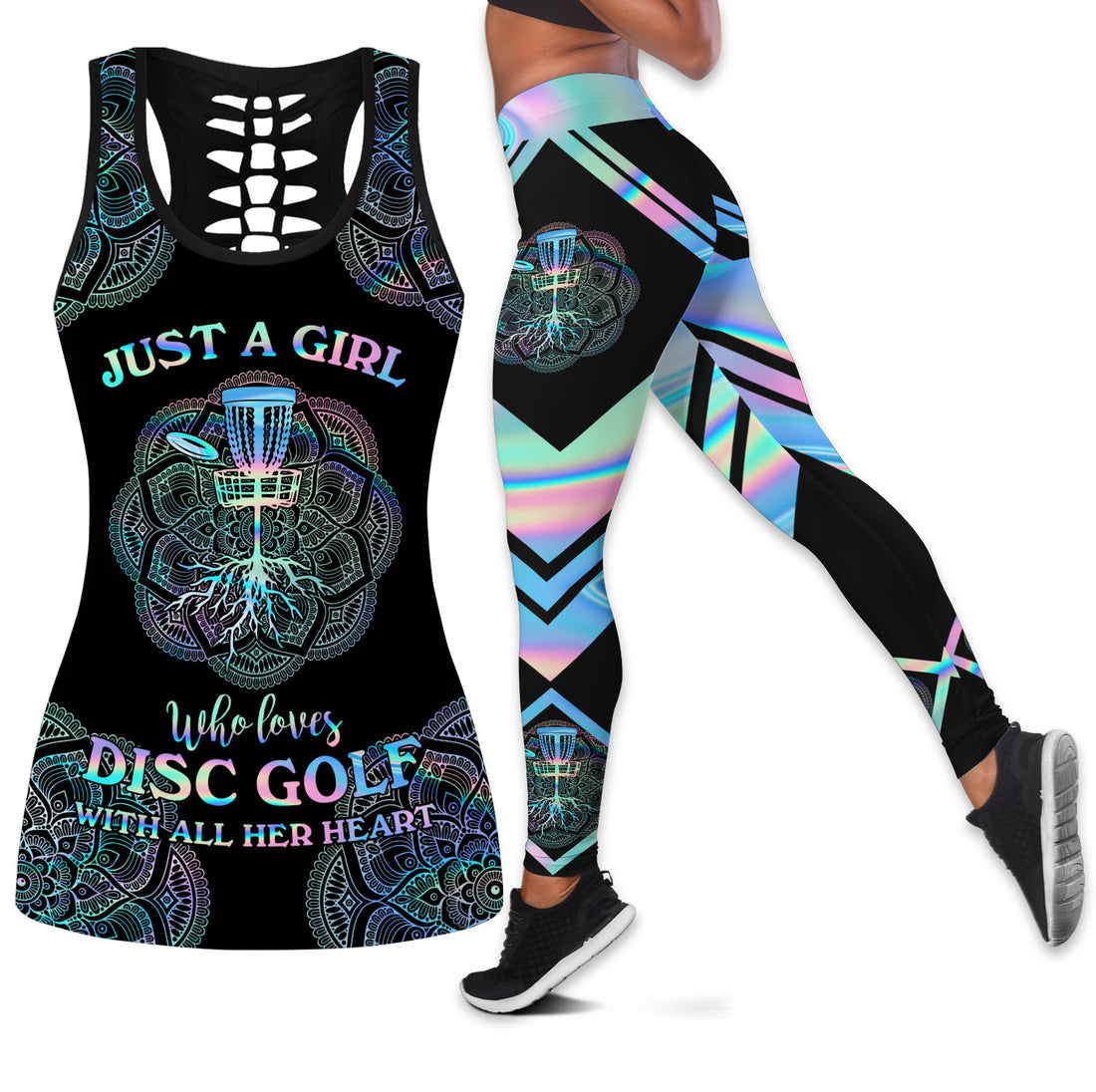 Bikergod A Girl Love Disc Golf Hollow Tanktop Legging Set Design 3D Full Printed Sizes S - 4XL - Gift For Disc Golf Lovers- Birthday Gifts TLDH07