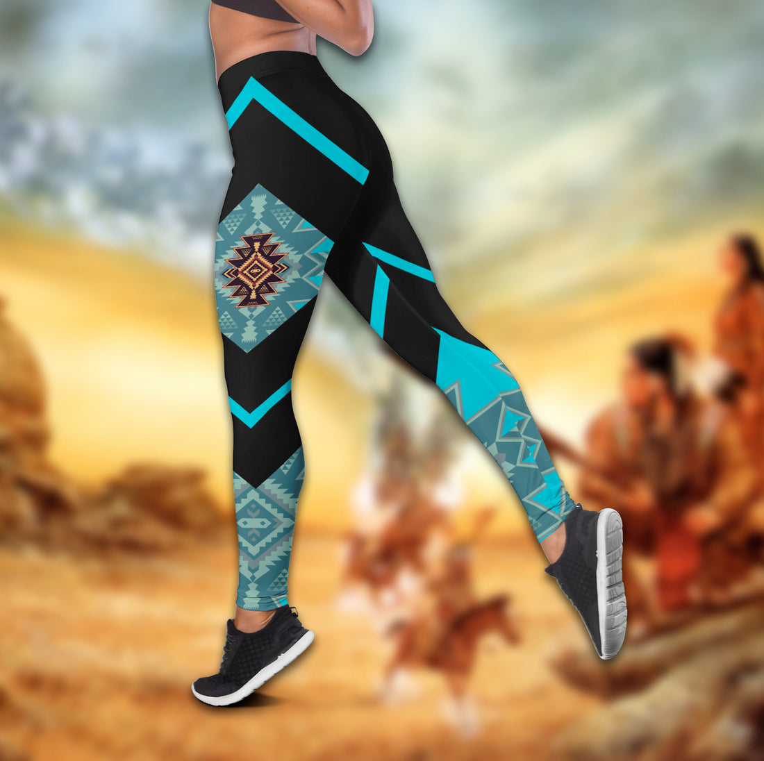 Bikergod Tribal Aztec Pattern 3D Hollow Tank Top and Legging Set – Full Printed – Sizes S-4XL Gift For Women Mom TLDH08