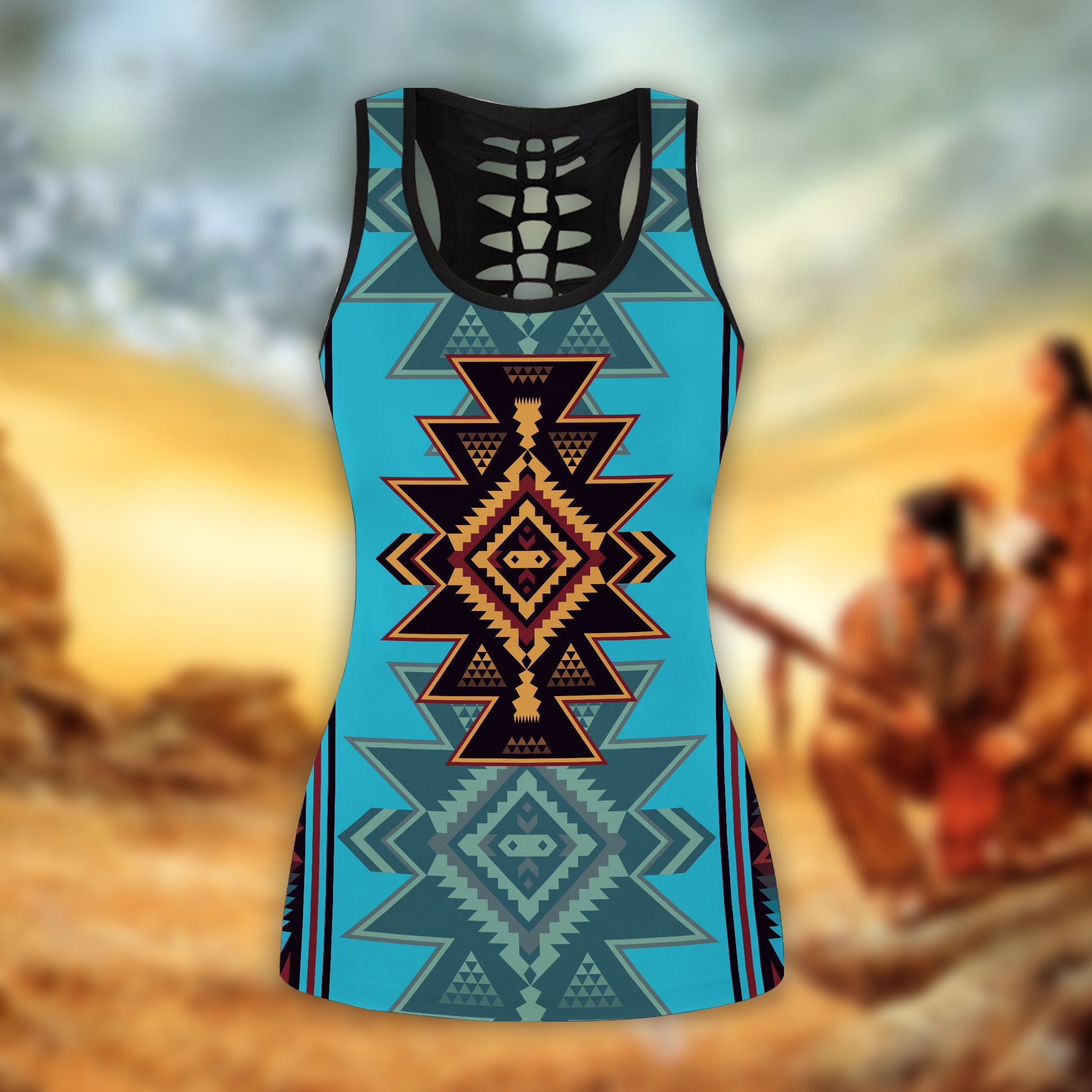 Bikergod Tribal Aztec Pattern 3D Hollow Tank Top and Legging Set – Full Printed – Sizes S-4XL Gift For Women Mom TLDH08