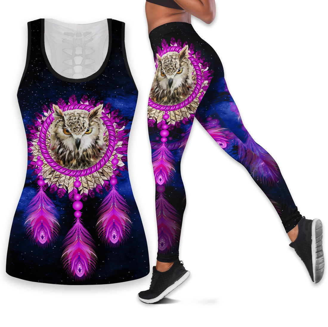 Bikergod Mystical Owl Dreamcatcher Workout Set – Tank Top & Leggings S-4XL – Gift For Women Mom TLDH09