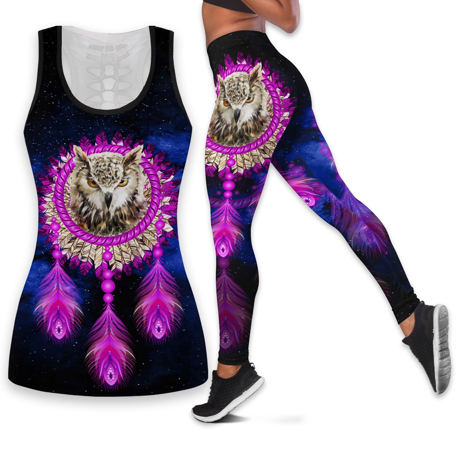 Bikergod Mystical Owl Dreamcatcher Workout Set – Tank Top & Leggings S-4XL – Gift For Women Mom TLDH09
