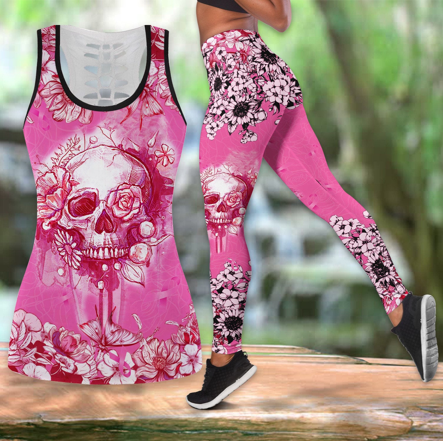 Bikergod Rose Skull Hollow Tank Top & Leggings S-4XL – Gift For Women Mom TLDH10