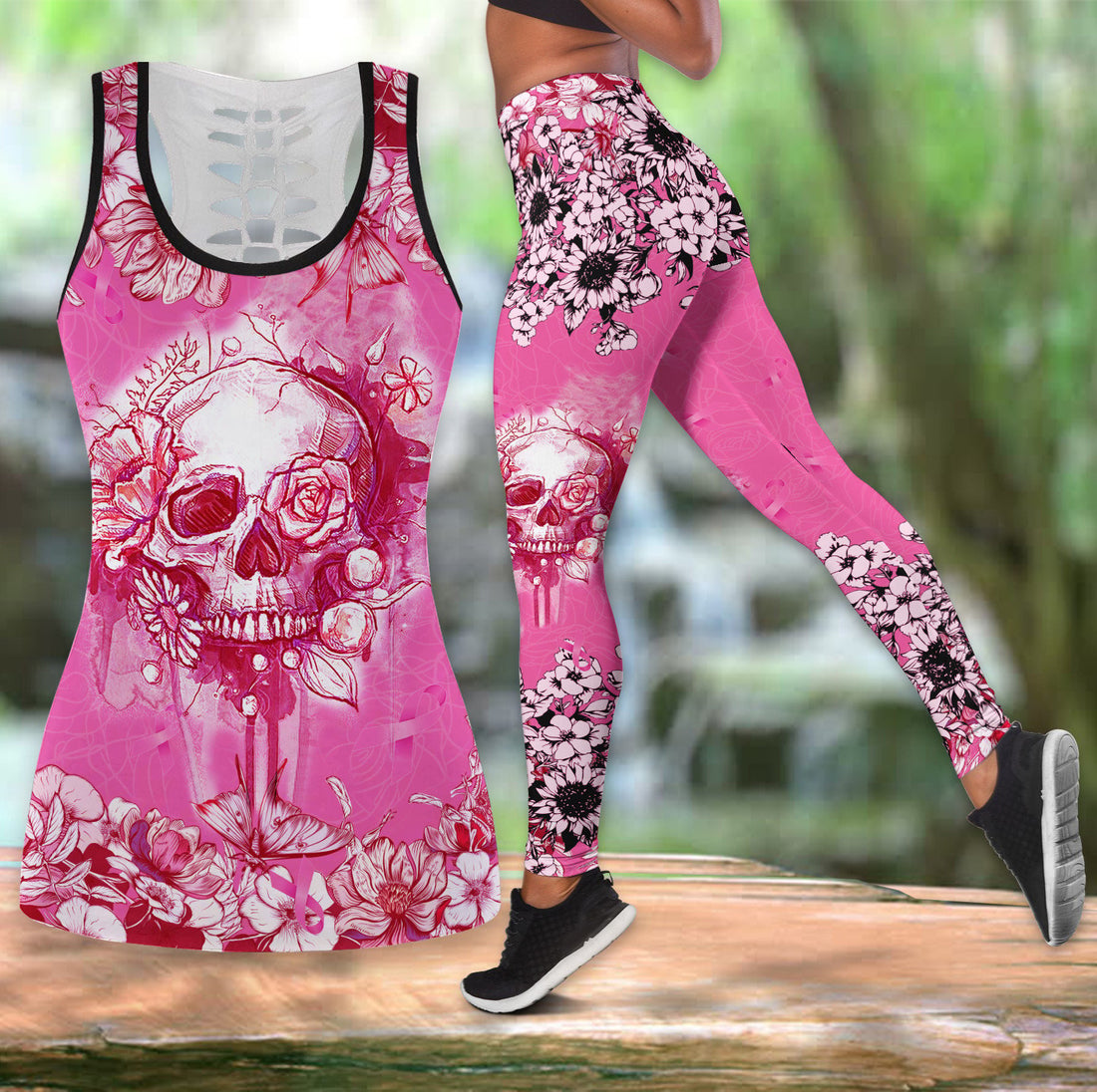 Bikergod Rose Skull Hollow Tank Top & Leggings S-4XL – Gift For Women Mom TLDH10