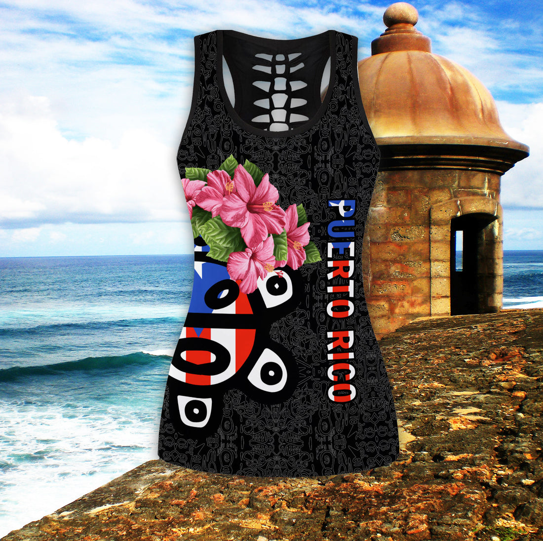 Bikergod Puerto Rico Flag Hollow Tank Top & Leggings S-4XL – Gift For Women Boricuas TLDH12