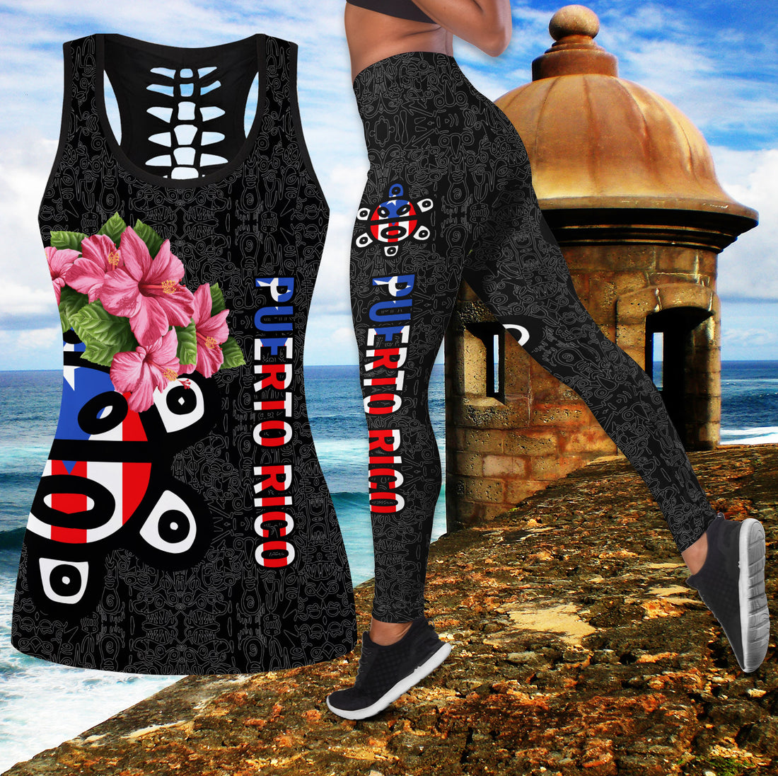 Bikergod Puerto Rico Flag Hollow Tank Top & Leggings S-4XL – Gift For Women Boricuas TLDH12