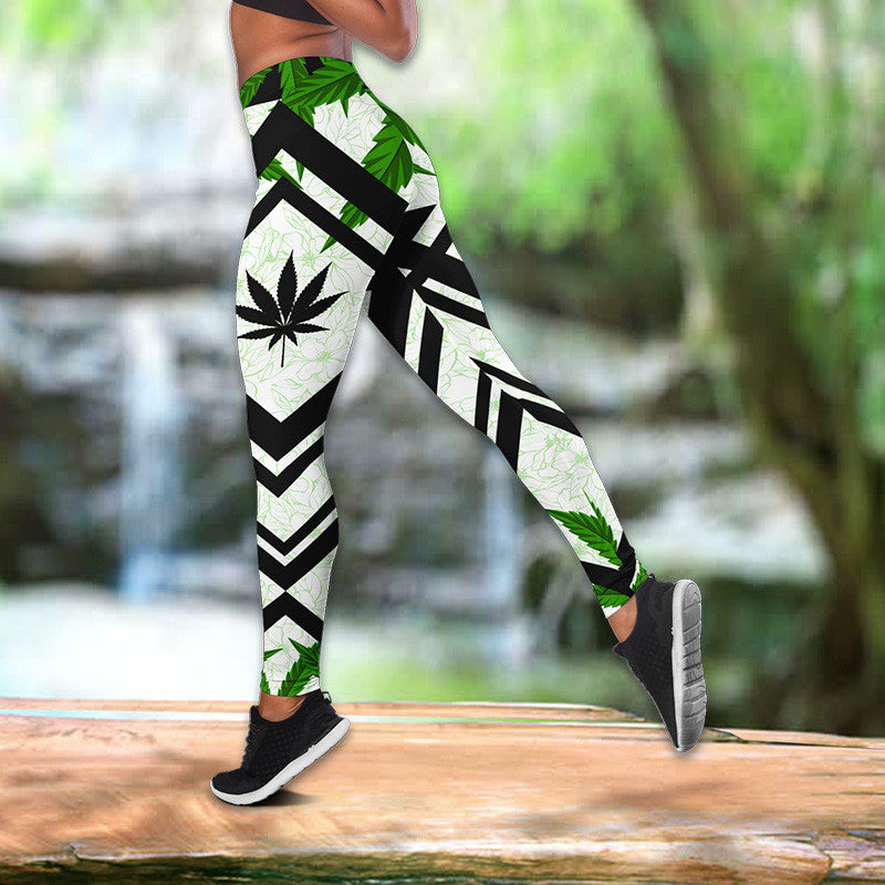 Bikergod 420 Today Hollow Tanktop Legging Set Design 3D Full Printed Sizes S - 4XL - Gift For Hippie Pot Leaf- Funny Tee TLDH13
