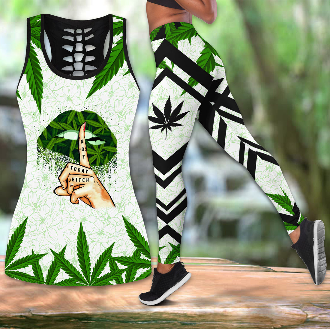 Bikergod 420 Today Hollow Tanktop Legging Set Design 3D Full Printed Sizes S - 4XL - Gift For Hippie Pot Leaf- Funny Tee TLDH13