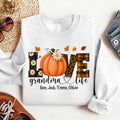Bikergod Grandma Life Fall Custom Name Sweatshirt 2D Sizes S - 5XL Funny Autumn Sweater, Spooky Shirt, Happy Halloween Shirt, Halloween Sweatshirt Gift for Nana Mimi Gigi Pumpkin Season LN070725SW19
